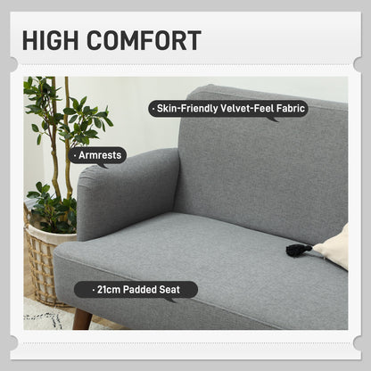 HOMCOM Velvet Feel Fabric 2 Seater Sofa, Small Sofa Loveseat with 21cm Thick Padding and Wood Legs, Grey 