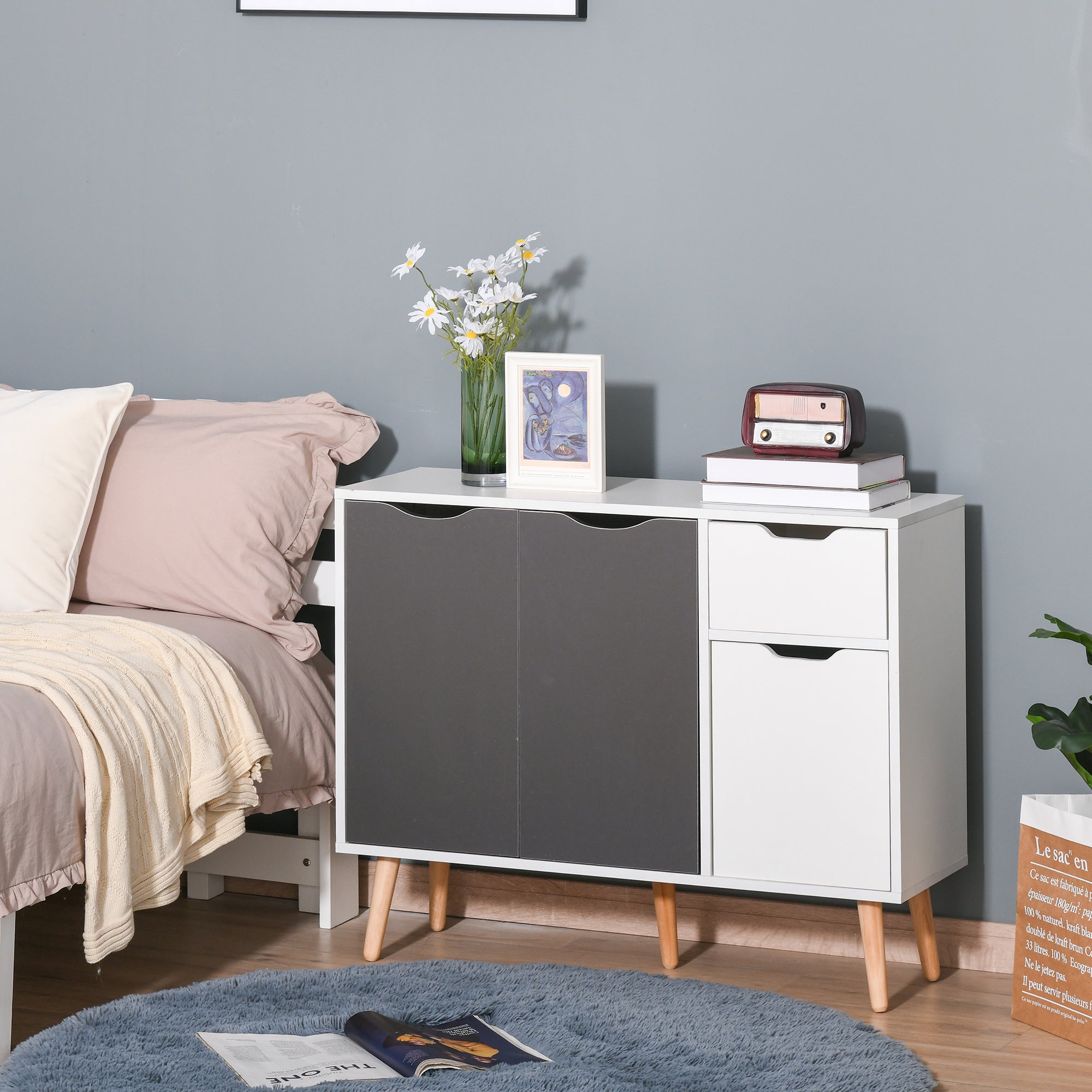 HOMCOM Sideboard Floor Standing Storage Cabinet with Drawer for Bedroom, Living Room, Home Office, Grey 