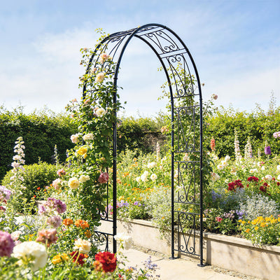 Outsunny Garden Arch, Arbour Trellis for Climbing Plants, Rose Arch for Wedding Garden Decoration, 155 x 40 x 246 cm, Black 