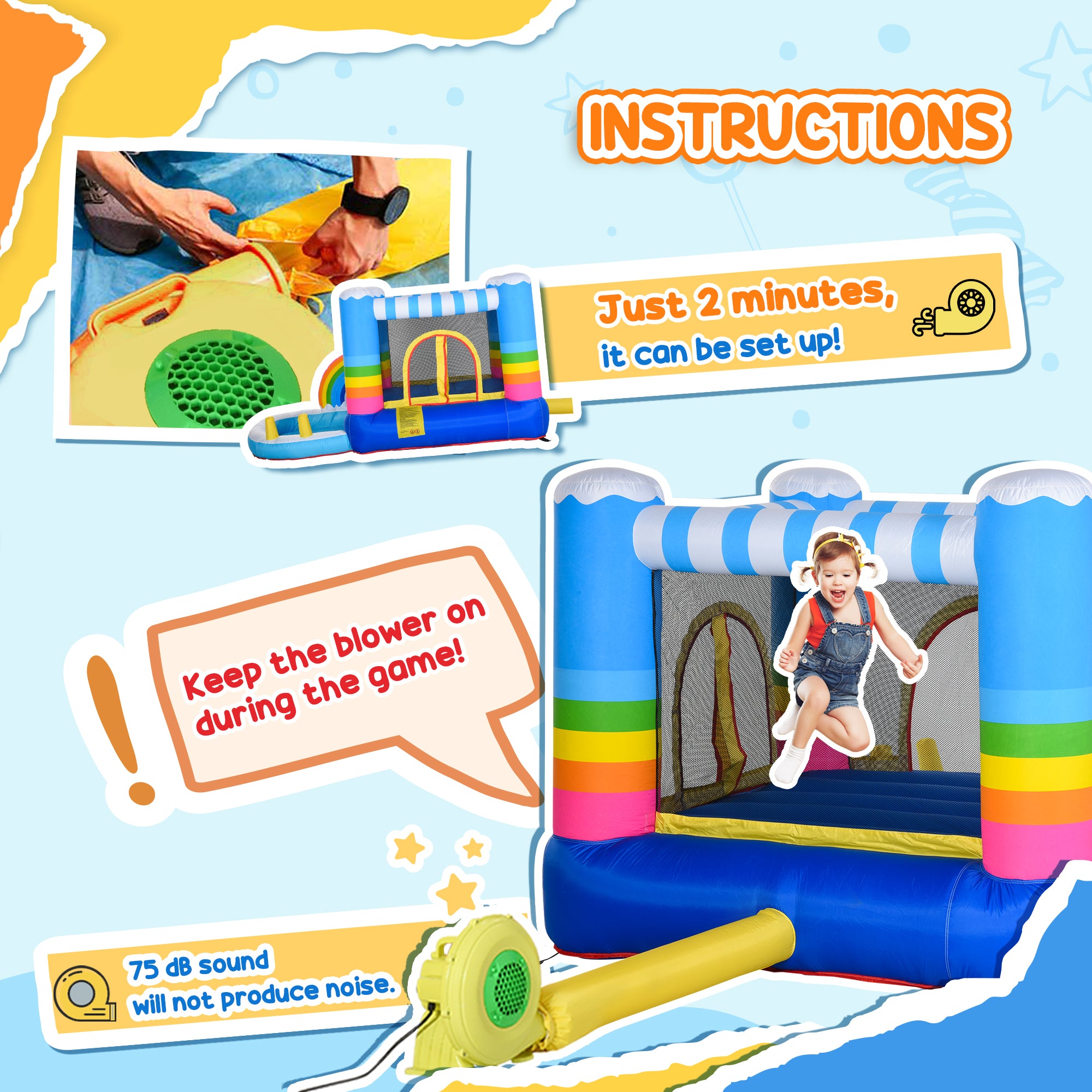 Outsunny Kids Bounce Castle Inflatable House with Trampoline Pool Climbing Wall with Inflator Carrybag, 2.8 x 1.7 x 1.55m 