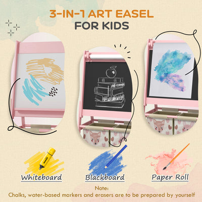 AIYAPLAY Three-In-One Kids Easel with Paper Roll, Art Easel, with Storage - Pink 