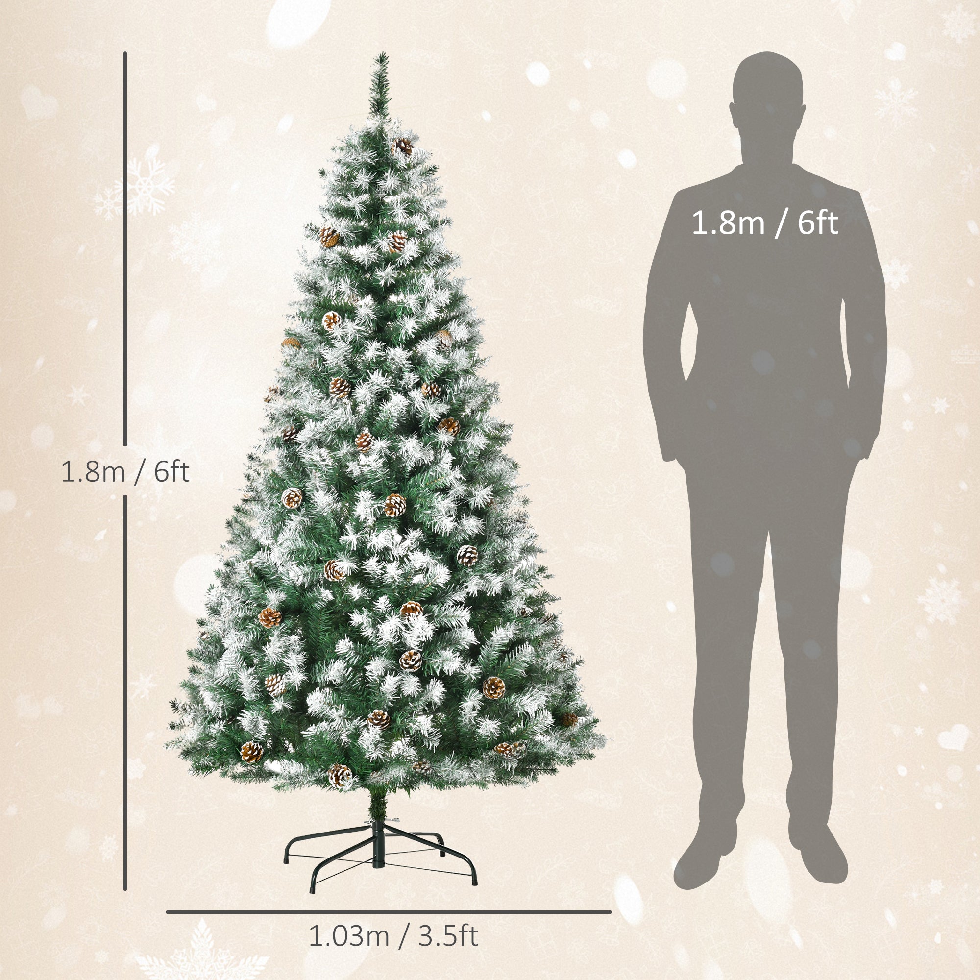 HOMCOM 6FT Artificial Christmas Tree with Pine Cones, Holiday Home Xmas Decoration Automatic Open, Green 