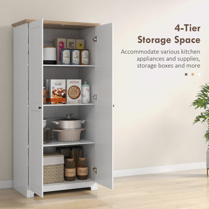 HOMCOM 172cm Kitchen Cupboard, Freestanding Storage Cabinet with Doors and Shelves, Modern 2-Door Kitchen Pantry Cupboard for Dining Room, White 