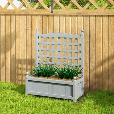 Outsunny Garden Planters with Trellis for Climbing Vines, Wood Raised Beds for Garden, Flower Pot, Indoor Outdoor, Grey 