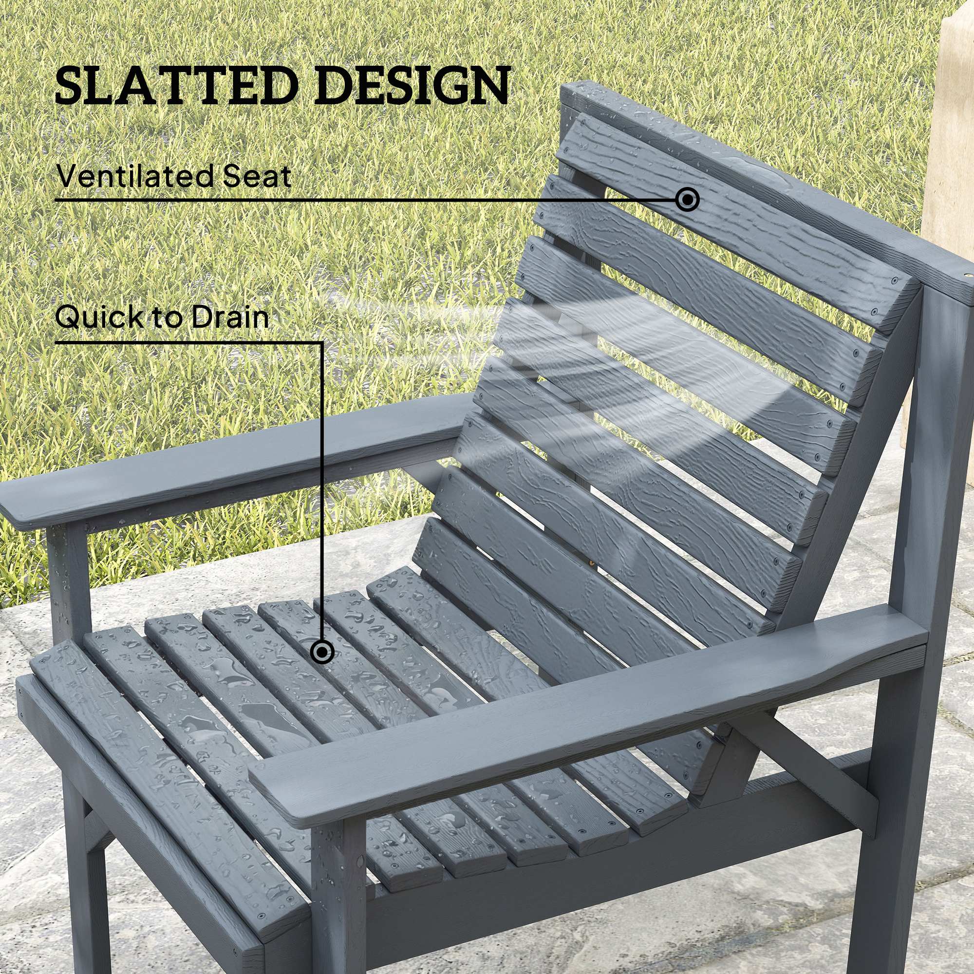 Outsunny 4 Piece Wooden Garden Furniture Set, Outdoor Garden Sofa Set with 2 Armchairs, Loveseat and Coffee Table, Grey 