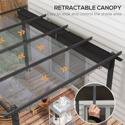 Outsunny 3 x 4m Aluminium Pergola, with Retractable Roof - Dark Grey 