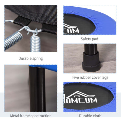 HOMCOM 32" Mini Fitness Trampoline Home Gym Yoga Exercise Rebounder Indoor Outdoor Jumper with Safety Pad, Support Up to 100 KG, Blue and Black 