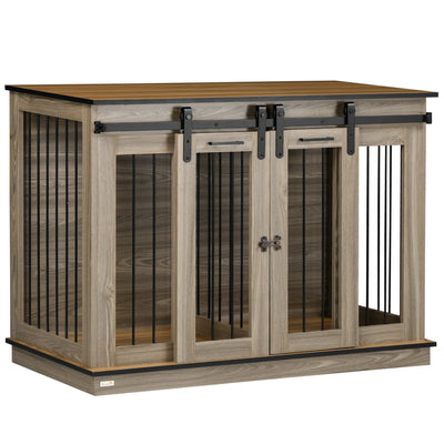 PawHut Dog Crate Furniture for Large Dogs, Double Dog Cage for Small Dogs, with Sliding Doors - Oak Tone 