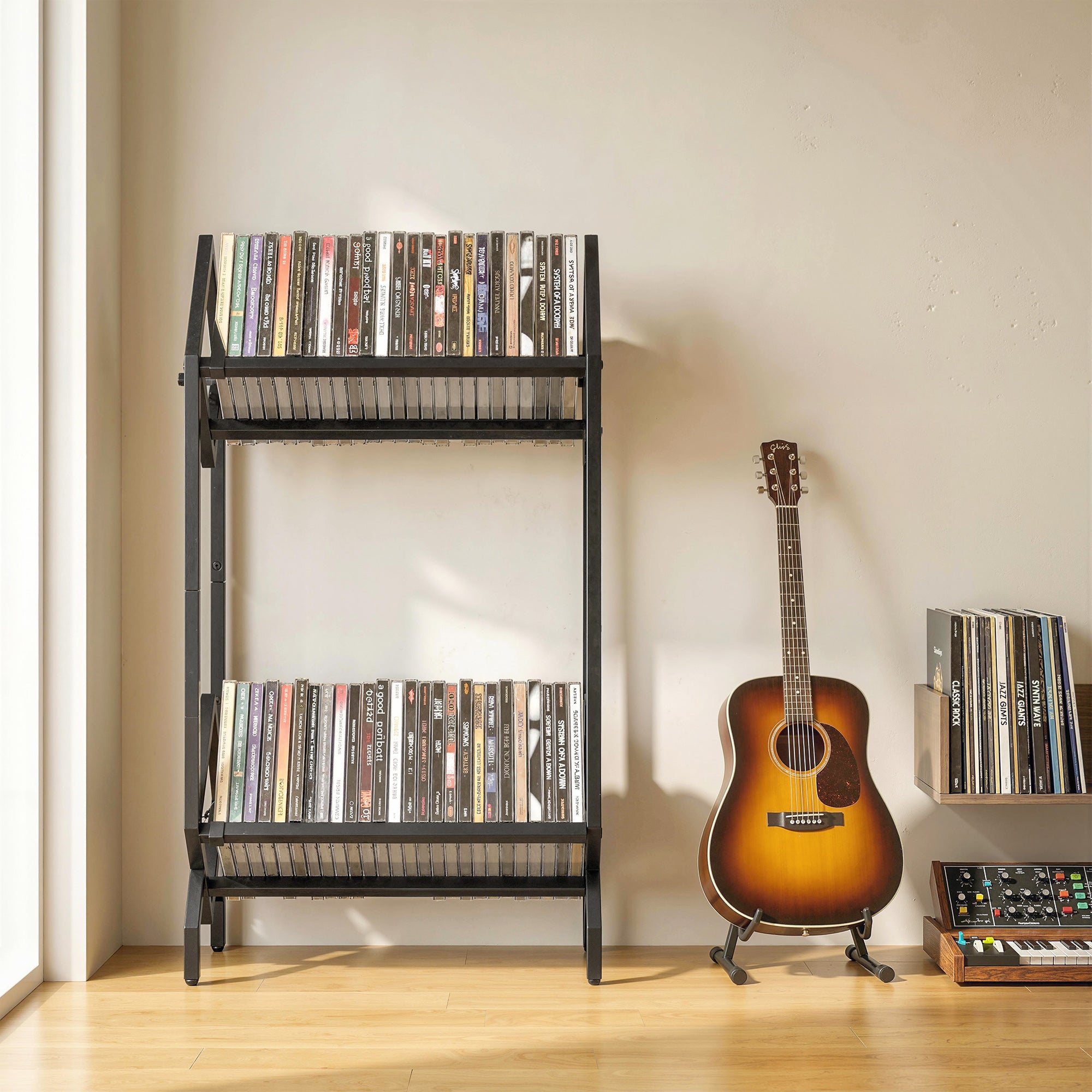 HOMCOM 50 CD Storage Rack, 2-Tier Metal CD Storage Unit, Free Standing, Easy to Assemble, Black 