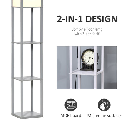 HOMCOM 3-Tier Floor Lamp, Floor Light with Storage Shelf, Reading Standing Lamp with Acrylic Shade for Living Room, Bedroom, Kitchen, Dining Room, Office, Dorm, 160cm, Grey 