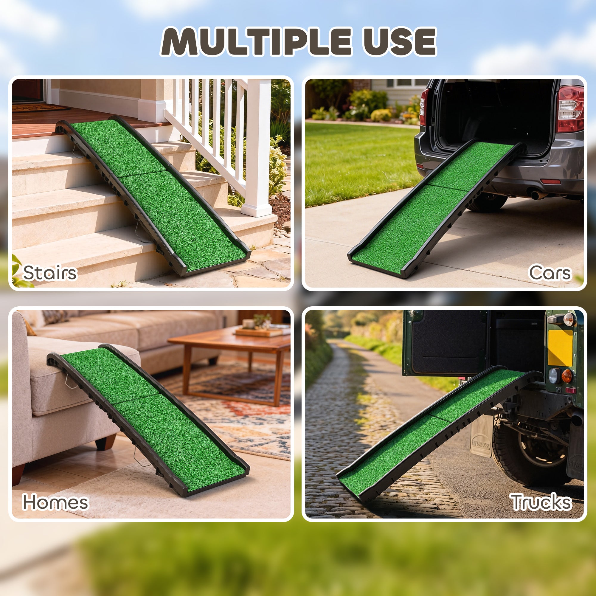 PawHut Foldable Dog Ramp with Artificial Anti-slip Surface, Portable & Lightweight, for Cars, Home, 155 x 38.5 x 15.5 cm 