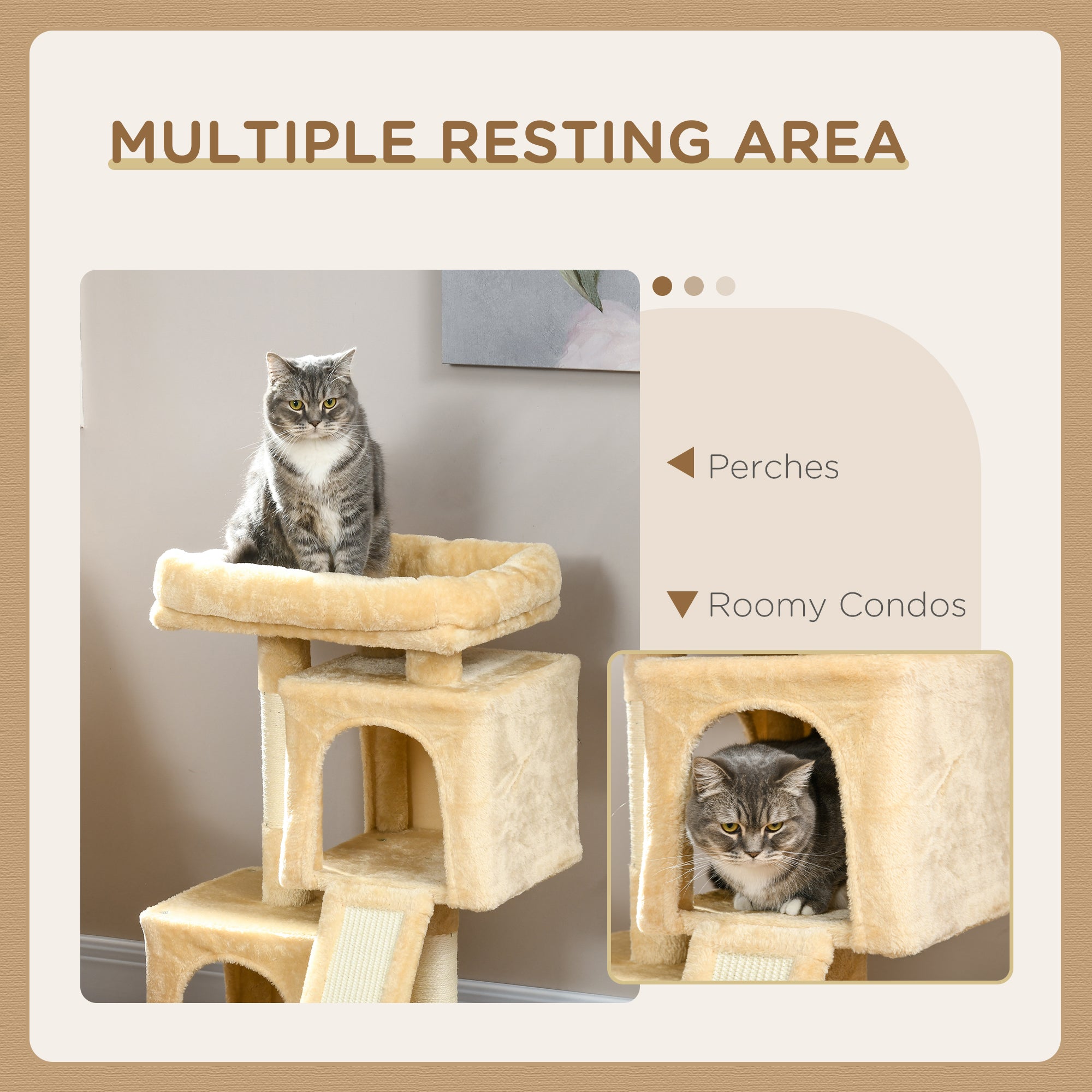 PawHut Sisal Cat Rest & Play Activity Tree w/ 2 House Cream White 