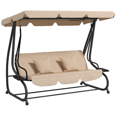 Outsunny Three-Person garden Swing Chair, with Adjustable Canopy - Light Brown 