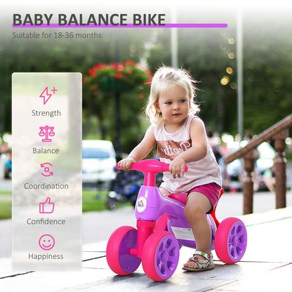 HOMCOM Baby Balance Bike Toddler Training Walker Smooth Rubber Wheels Ride on Toy Storage Bin Gift for Boys Girls Violet Fuchsia 