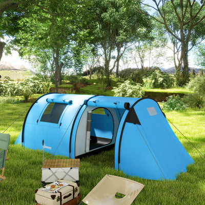 Outsunny Four Man Duo Room Tunnel Tent, with Accessories - Sky Blue 