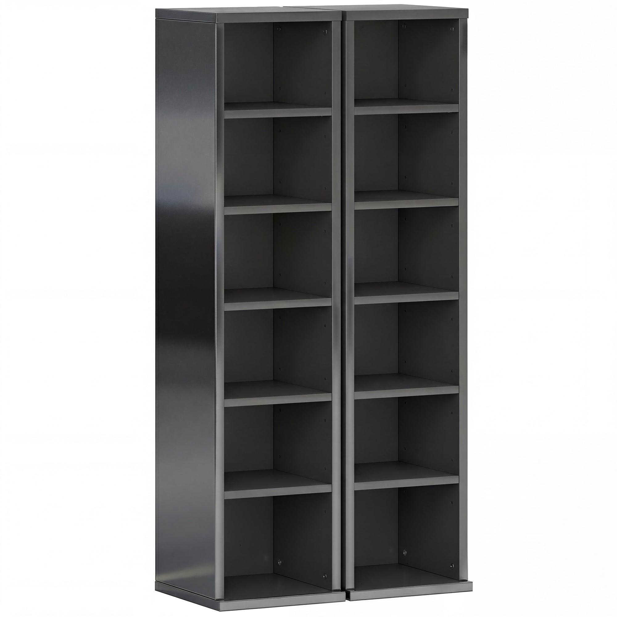 HOMCOM Set of 2 CD Media Display Shelf Unit Tower Rack with Adjustable Shelves, High Gloss Black 