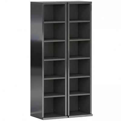 HOMCOM Set of 2 CD Media Display Shelf Unit Tower Rack with Adjustable Shelves, High Gloss Black 