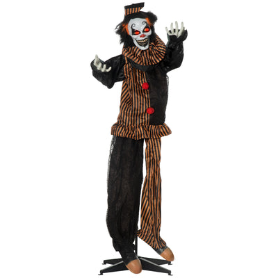 Outsunny 67 Inch Life Size Outdoor Halloween Decorations Talking Circus Clown, Animated Prop Animatronic Decor with Light Up Eyes, Laughter 