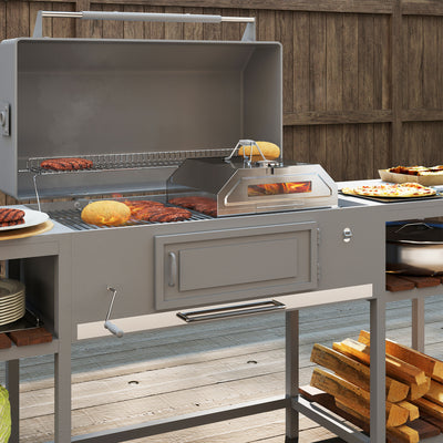 Outsunny 8 in Portable Stainless Steel BBQ Grill Top Pizza Oven with Built-in Thermometer and Viewing Window for Gas and Charcoal BBQ Grills, Includes Carry Handles, Pizza Stone and Peel, Silver Tone 