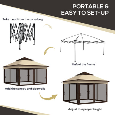 Outsunny 3 x 3(m) Pop Up Gazebo, Height Adjustable Instant Event Shelter with Netting and Carrying Bag, Beige 