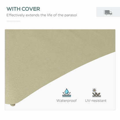 Outsunny 3(m) Garden Parasol Cantilever Umbrella with Solar LED, Cross Base and Waterproof Cover, Beige 