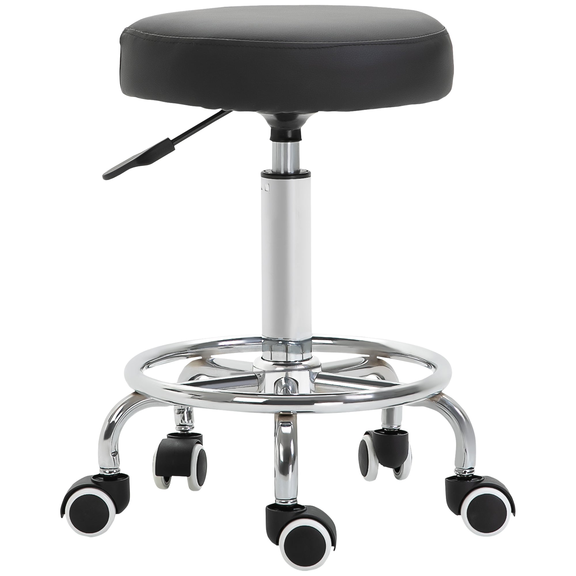 Vinsetto Round Rolling Stool, PU Leather Height Adjustable Stool Chair with Wheels and Swivel Seat for Salon, Massage, Spa, Home Kitchen, Black 