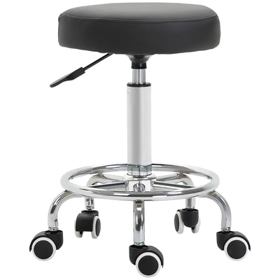 Vinsetto Round Rolling Stool, PU Leather Height Adjustable Stool Chair with Wheels and Swivel Seat for Salon, Massage, Spa, Home Kitchen, Black 