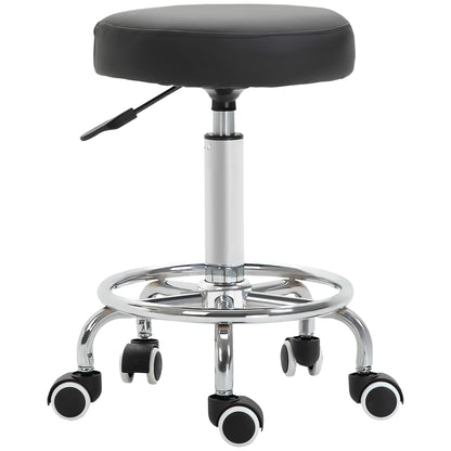 Vinsetto Round Rolling Stool, PU Leather Height Adjustable Stool Chair with Wheels and Swivel Seat for Salon, Massage, Spa, Home Kitchen, Black 