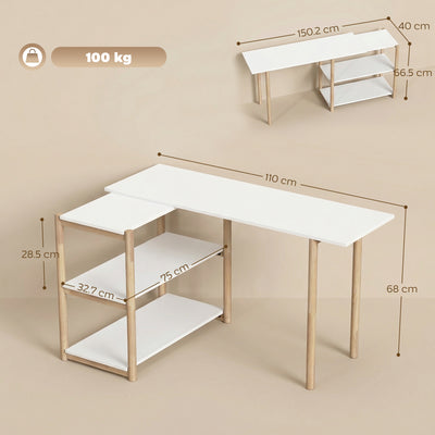 HOMCOM Computer Desk with Storage Shelves Modern Writing Desk Bamboo Frame for Home Office 150 cm White and Oak 