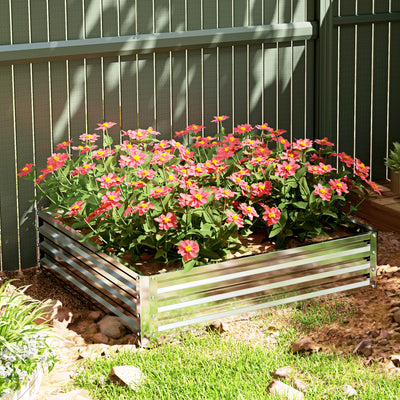 Outsunny Square Raised Garden Bed Box with Weatherized Steel Frame for Vegetables, Flowers, & Herbs, 120 x 120 x 30cm, Silver Tone 