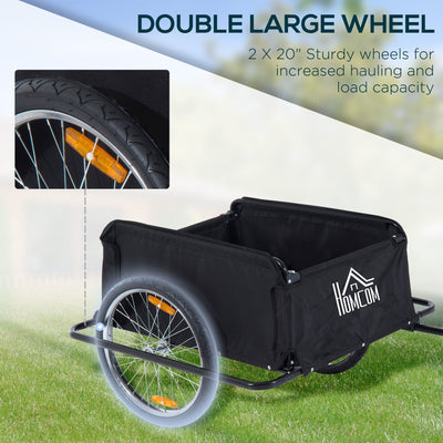 HOMCOM Two-Wheel Bicycle Large Cargo Wagon Trailer Oxford Fabric, Folding Storage, & Removable Cover, Red&Black 
