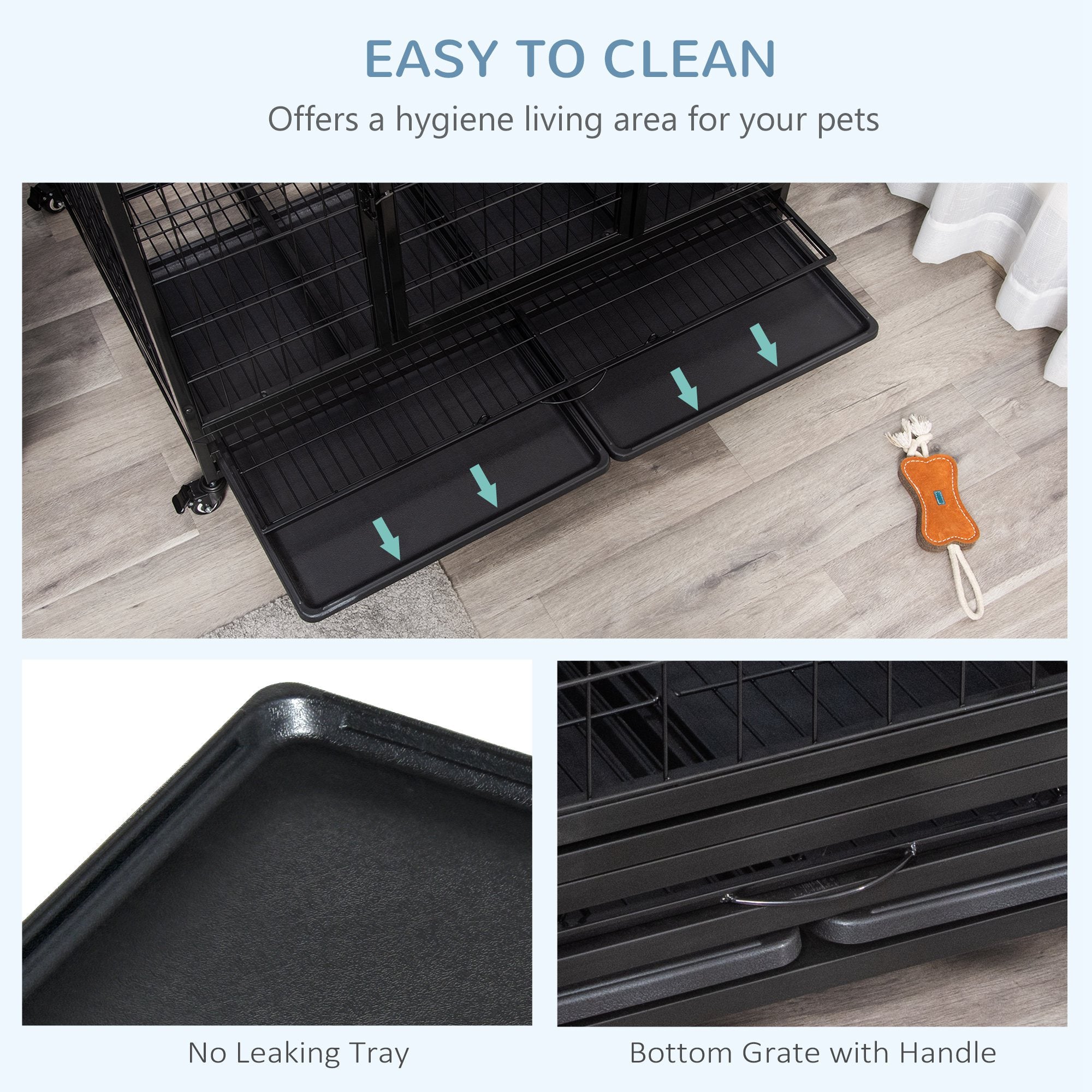 PawHut 43" Heavy Duty Metal Dog Crate Pet Cage with Tray Wheeled Dog Kennel - Black (Large) 