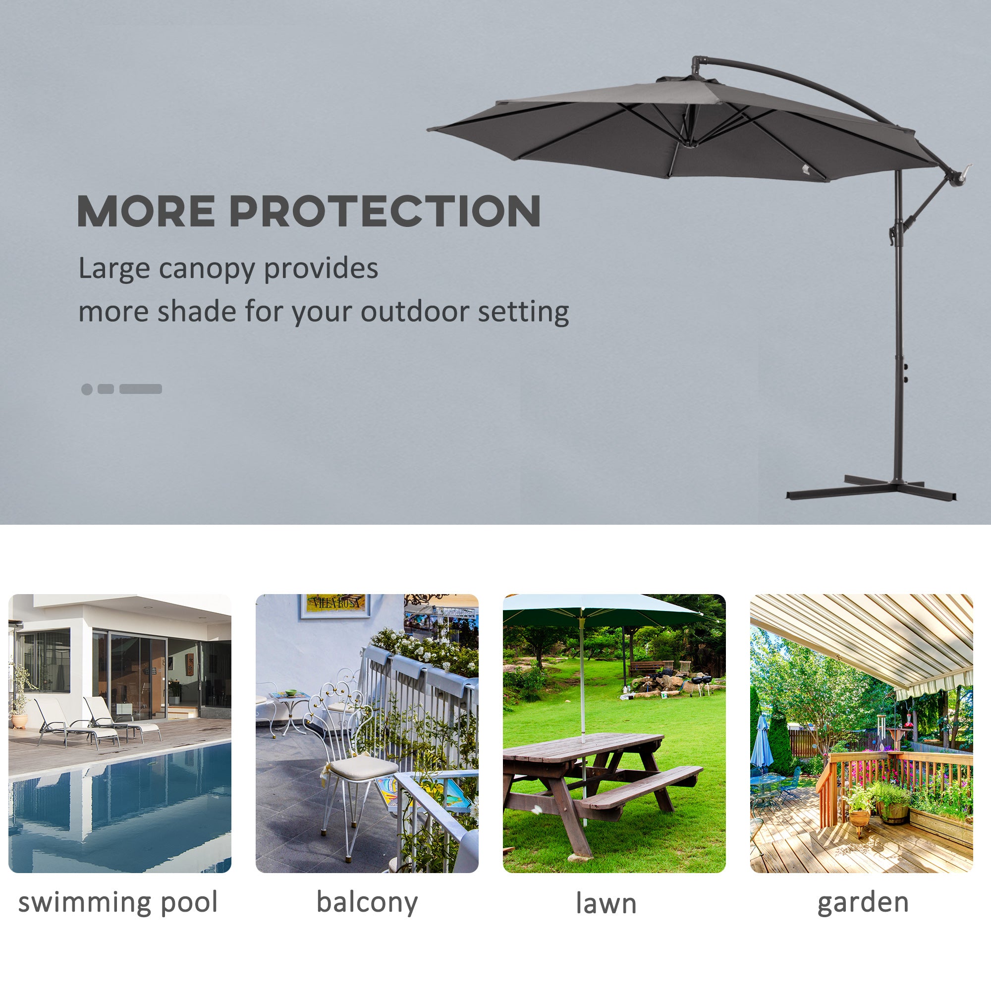 Outsunny Cantilever Umbrella Parasol Hanging Banana Steel Dark Grey 3M Patio 