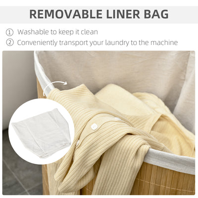 HOMCOM Bamboo Laundry Basket with Lid, 55 Litres Laundry Hamper with Removable Washable Lining,  Corner Washing Baskets, 38 x 38 x 57cm, Natural 