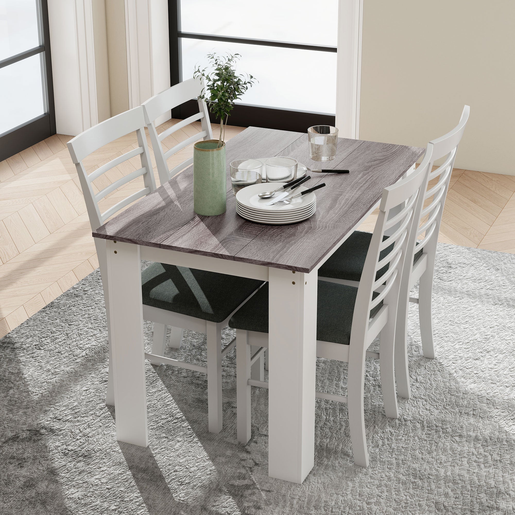 HOMCOM Dining Table for 4-6 People, Kitchen Table with Wood Effect for Dining Room, Grey 