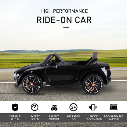 HOMCOM Bentley GT Licensed 12V Electric Car for Kids, Kid's Electric Ride on with Remote Control, Ride on Car with LED Lights, Music, for 3-5 Years, Black 