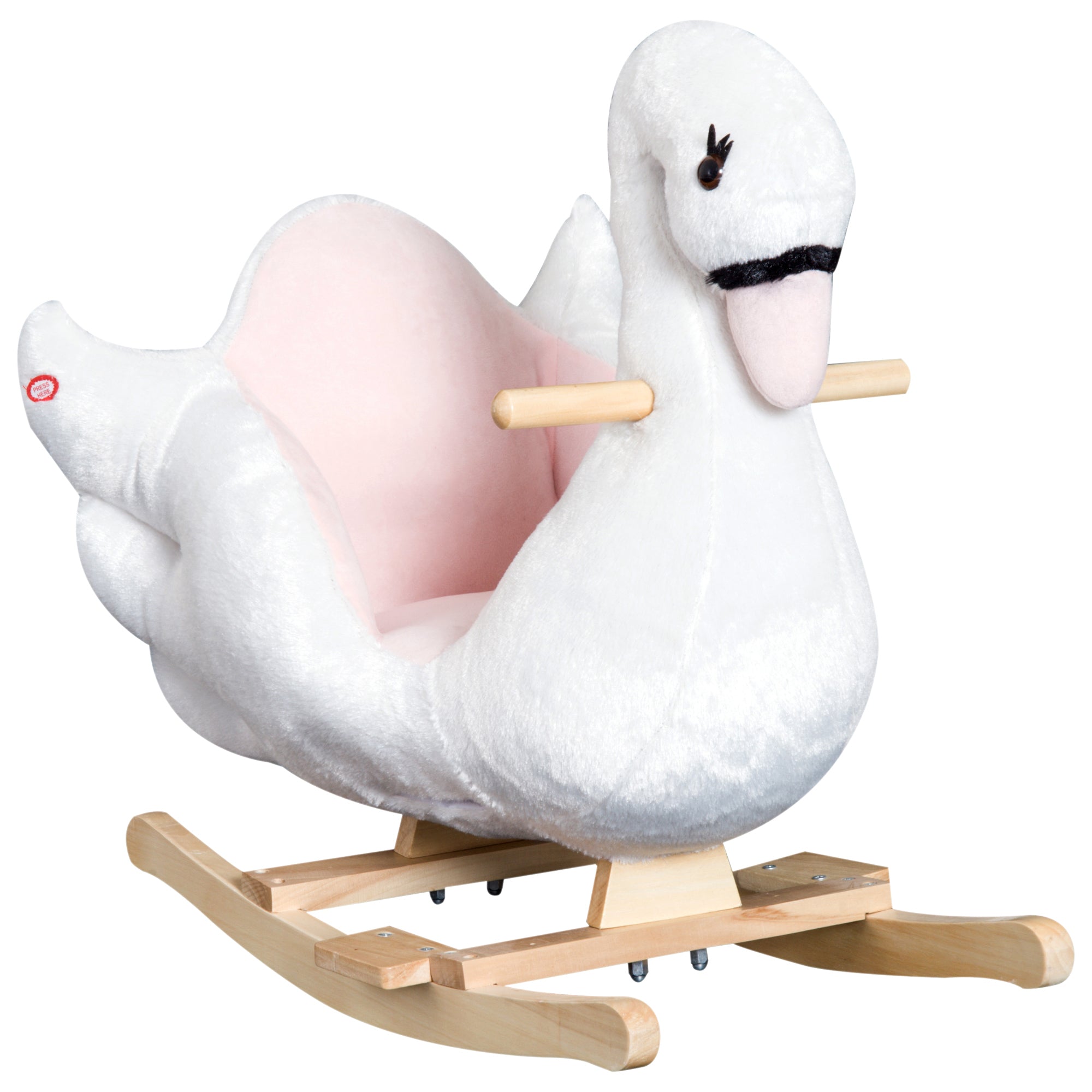 HOMCOM Kids Rocking Horse Plush Ride On Swan Toy w/ Safety Seat for Toddler 18 Months +, White and Pink 
