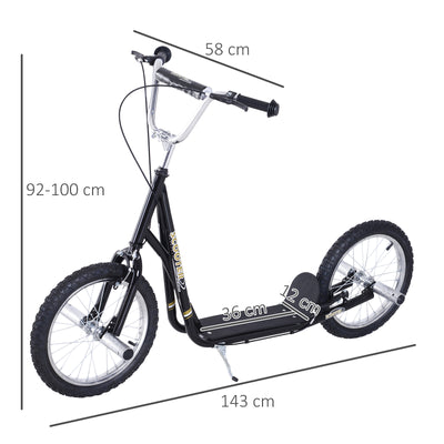 HOMCOM Stunt Scooter, Kids Scooter with Big Wheels, Adjustable Height, Dual Brakes, for Ages 5 Years+, Black 