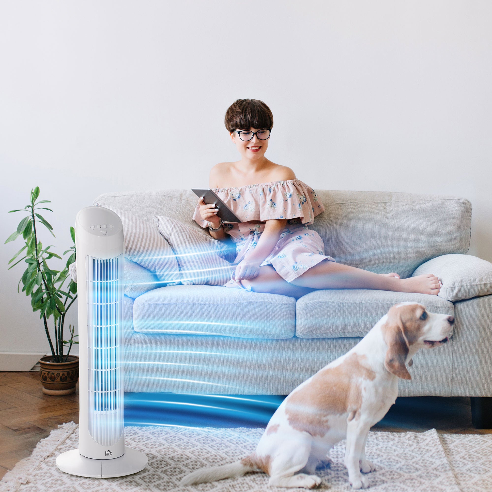 HOMCOM Tower Fan for Bedroom Cooling, 30 Inch Electric 70° Oscillating Fan with 3 Speed Settings, Standing Floor Fan for Home Office Indoor, White 