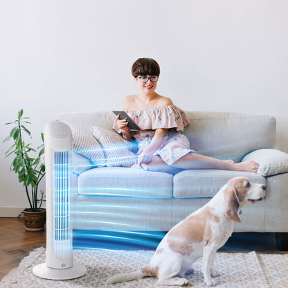 HOMCOM Tower Fan for Bedroom Cooling, 30 Inch Electric 70° Oscillating Fan with 3 Speed Settings, Standing Floor Fan for Home Office Indoor, White 