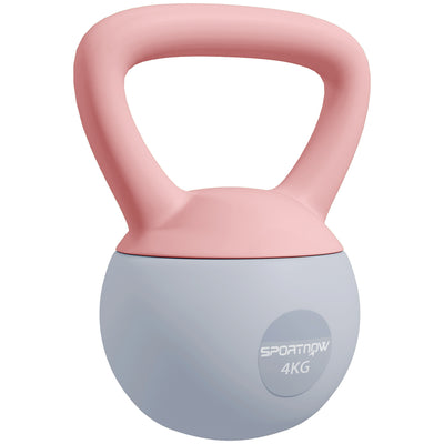 SPORTNOW 4KG Soft Kettlebell, Kettlebell with Non-Slip Handle for Home Gym, Weight Lifting, Strength Training, Pink/Grey 