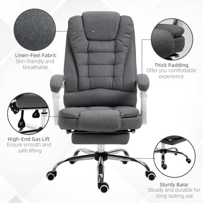 Vinsetto Office Chair, Computer Desk Chair, Linen Fabric Swivel Rolling Task Chair with Large Soft Padded Cushion, 135\'c2\'b0 Reclining Backrest and Retractable Footrest, Grey