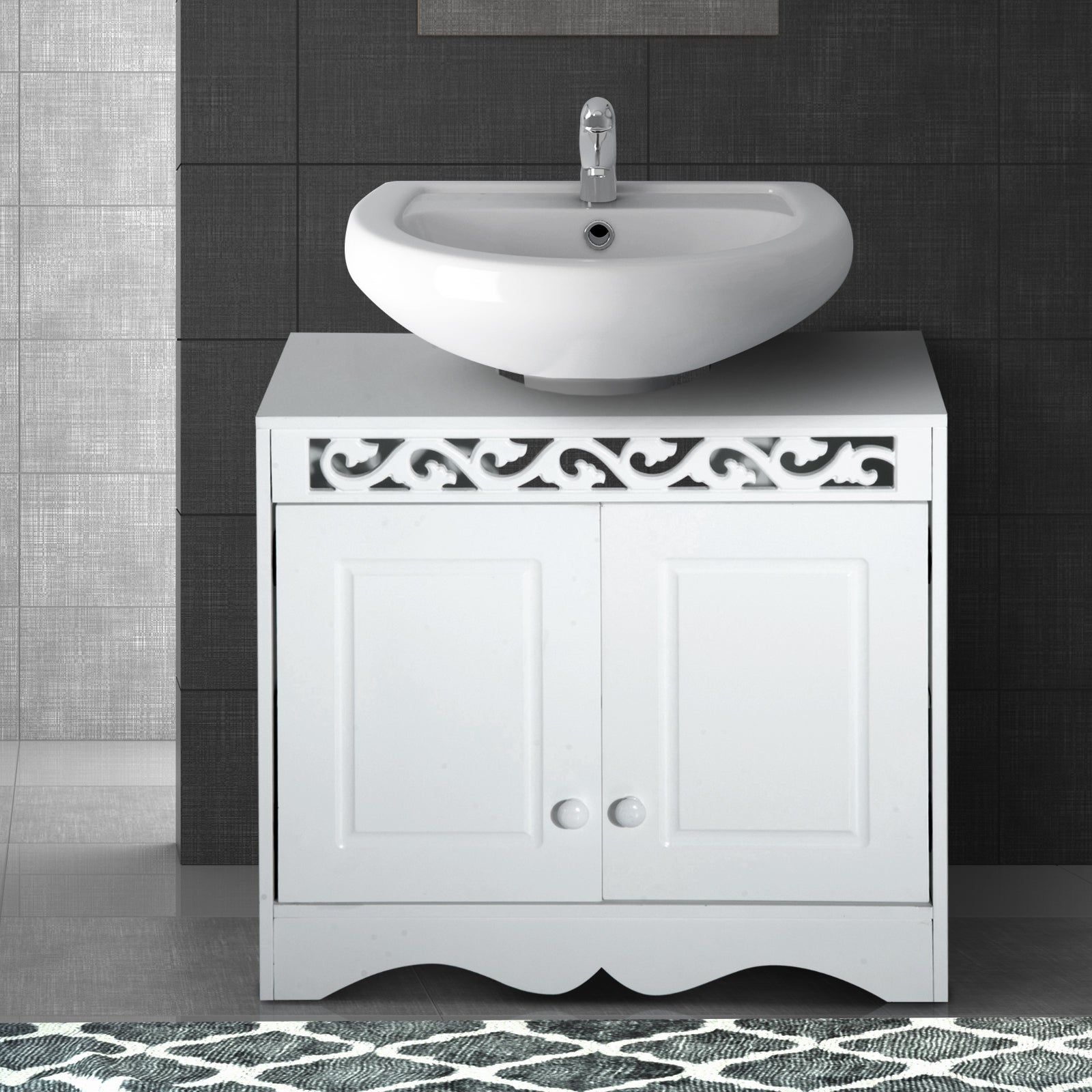 HOMCOM Bathroom Under Sink Storage Cabinet 2 Door Wooden Cupboard Vanity Units 