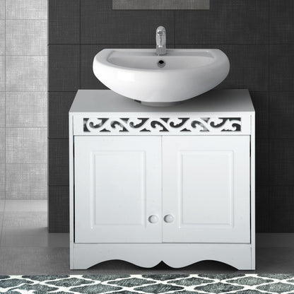 HOMCOM Bathroom Under Sink Storage Cabinet 2 Door Wooden Cupboard Vanity Units 
