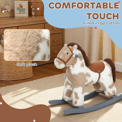 AIYAPLAY Baby Rocking Horse, Plush Animal Rocker with Realistic Sound and Toy, Rocking Toy Chair for Kids Aged 2-5, Brown 