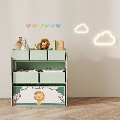 AIYAPLAY Kids Toy Storage Units, 3-Tier Toy Organiser Shelf with 6 Removable Boxes for Kids, Bedroom, Playroom, Green 