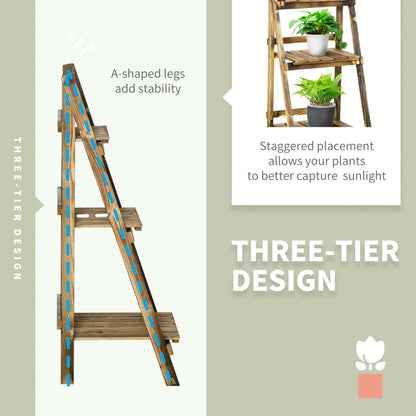 Outsunny Wooden Folding Flower Pot Stand 3 Tier Garden Planter Display Ladder Gardener Storage Shelves Rack Herb Holder (40L x 37W x 93H cm) 