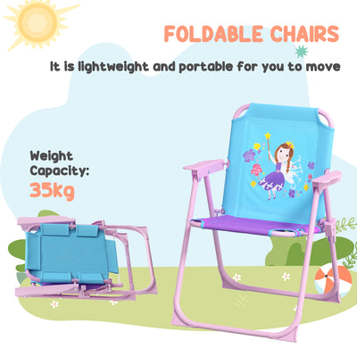 Outsunny 4PCs Kids Garden Furniture Set w/ 2 Seater Garden Swing Chair with Adjustable Canopy, Childrens Table and Chair Set with Parasol, for Toddler Girls 3-6 Years Old 