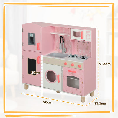 AIYAPLAY Play Kitchen, Kids Kitchen Set with Lights and Sounds, Double Stoves, Ice Maker, Chalkboard for 3+ Years - Pink 