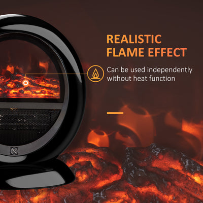 HOMCOM Freestanding Electric Fireplace Indoor Space Table Top Heater with Realistic Flame Effect, Rotatable Head, Overheating Protection, 1500W, Black 